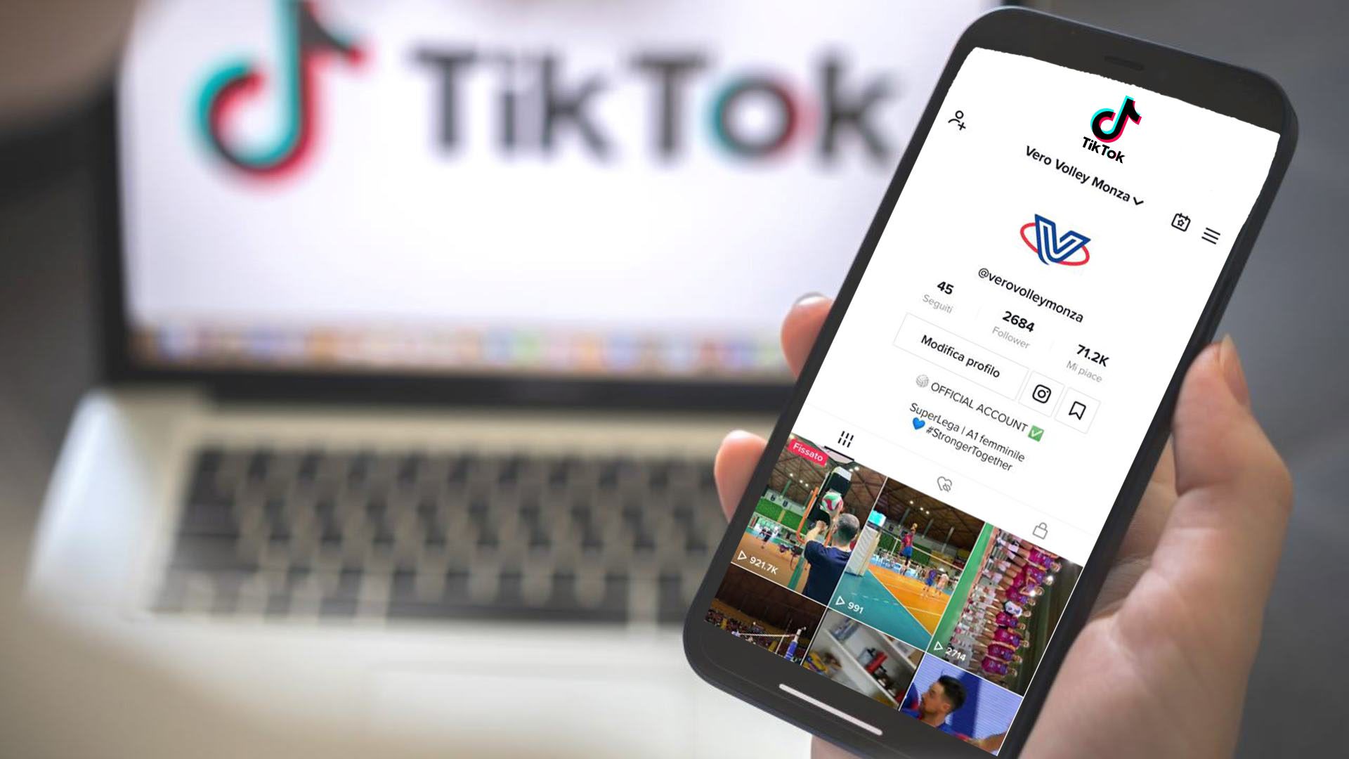 Kharkov, Ukraine - August 12, 2021: Tiktok social media app. Woman using smartphone with tiktok application. Brand logo